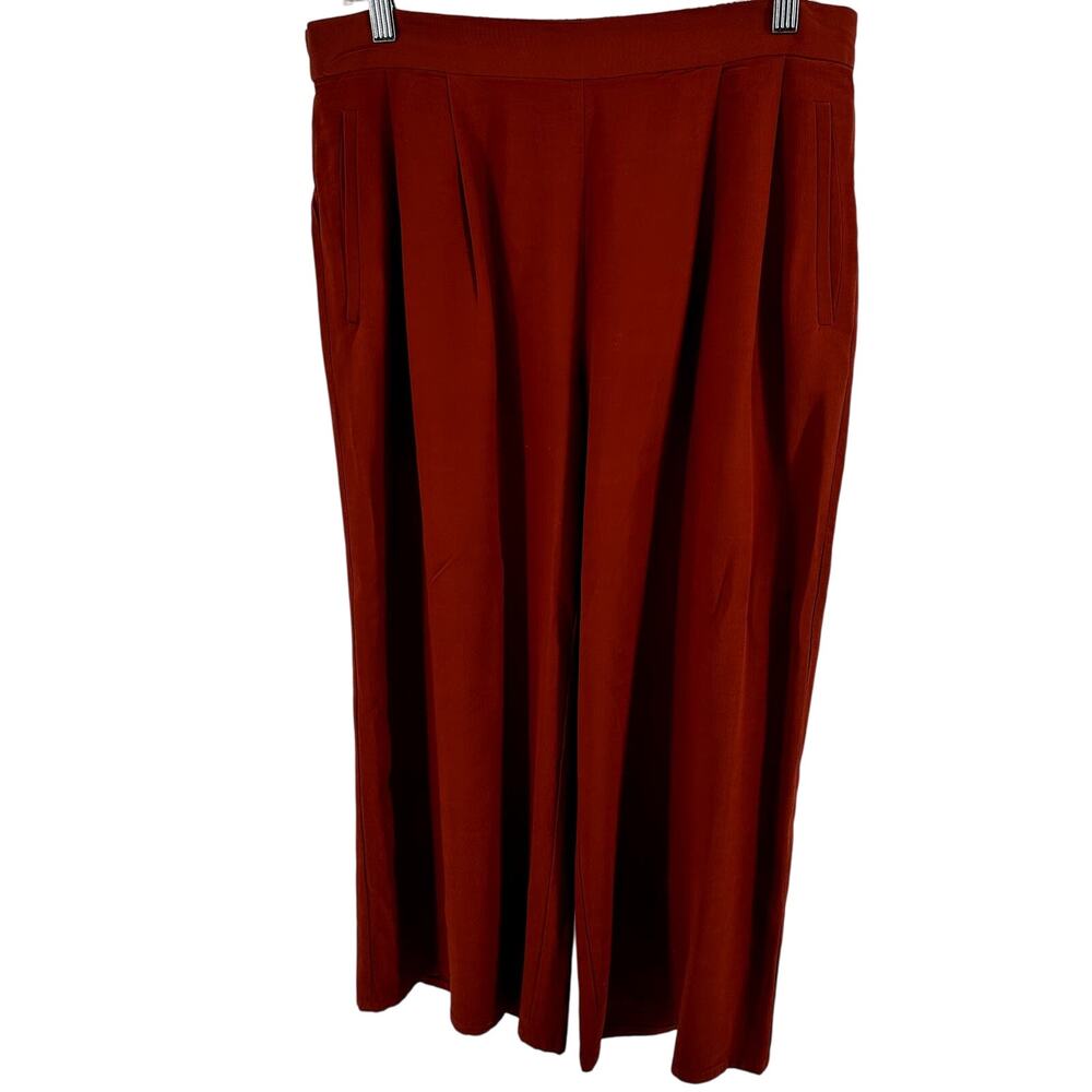 Eileen Fisher Tencel Wide Leg Pants Pull On Pleated Cropped Stretch Orange XS